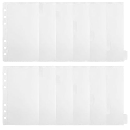 2 Pack A6 Pocket Dividers for 6 Ring Binder with 6 Tabs, Clear Side Open Organizer Sleeves for Cash, Cards, Photos - size: A6