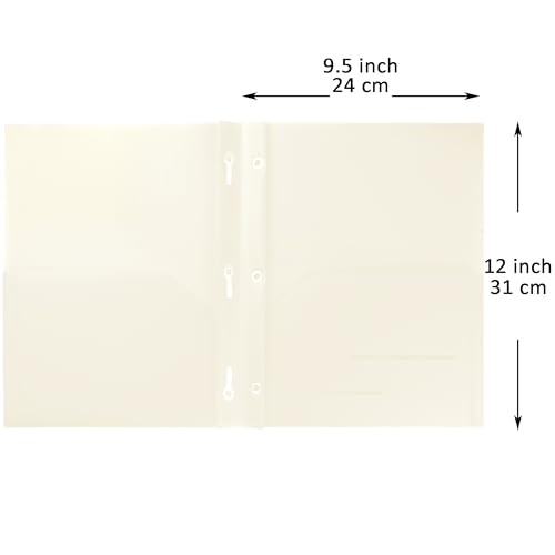 Youngever 6 Pack Heavy Duty Plastic Two Pocket Folders with 3 Prongs, Metal Prongs Fastener, Heavy Duty Plastic 2 Pocket Folder (Cream) - color: Cream