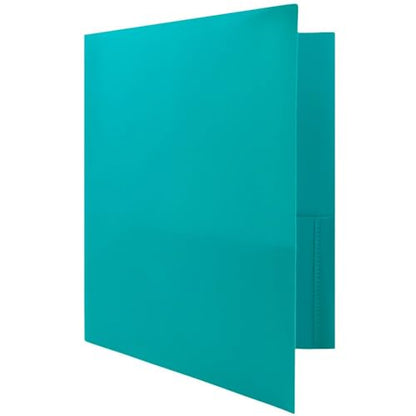 JAM PAPER Plastic Color Pop Folders - 2 Pocket Durable Folders with Metal Prongs Fastener Clasps - Teal Blue - 3/Pack - color: Teal, size: 3 Per Pack