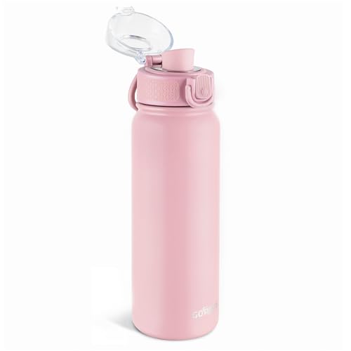 GOPPUS Insulated Water Bottle 20oz Stainless Steel BPA-Free Sports Bottle Ideal for School and Travel Silicone Spout Lid Prevents Leaks, Sweat, and Dust (Pink) - color: Pink