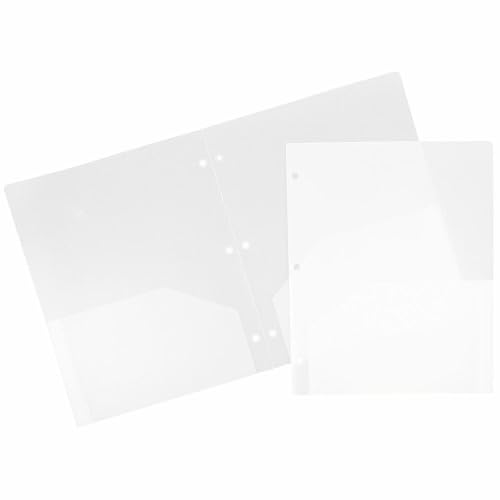 JAM PAPER Heavy Duty Plastic 3 Hole Punch Pocket Folders - Extra Tough School Folders - Clear - 3/Pack - color: Clear, size: 3 Per Pack