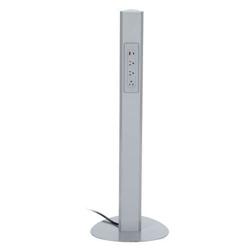 Office Star Power Anywhere Freestanding Station for USB Type-A and C, and 3 A/C Outlets, Silver