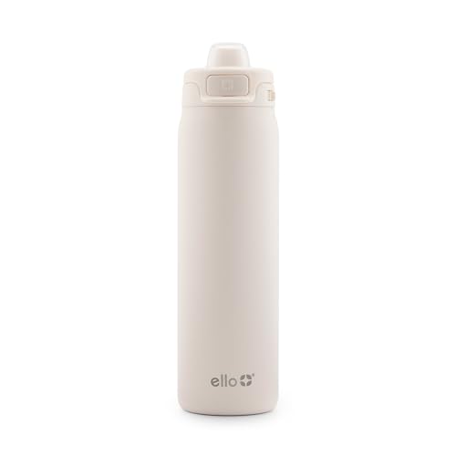 Ello Pop & Fill Insulated Stainless Steel Water Bottle with Quick Fill Lid, Leakproof Locking, Sip or Chug Spout, BPA-Free, Double Wall Vacuum Insulated for Sports, Travel & School- 22oz / 32oz / 40oz - color: Cream, style: 22oz