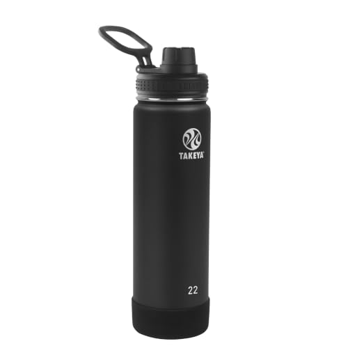 Takeya Actives Stainless Steel Water Bottle, Insulated Spout Lid, Keeps Drinks Cold 24 Hrs, Leakproof, Durable, Dishwasher Safe, Ideal for Gym, Travel, Fits Most Cup Holders, 22 oz/Onyx - color: Onyx, size: 22 Ounces