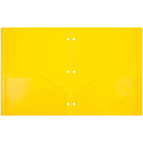 JAM PAPER Heavy Duty Plastic 3 Hole Punch Pocket Folders - Extra Tough School Folders - Yellow - 6/Pack - color: Yellow, size: 6 Per Pack