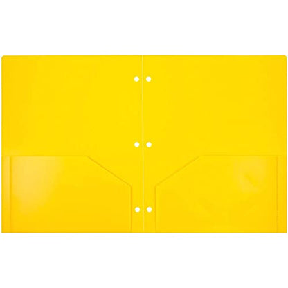 JAM PAPER Heavy Duty Plastic 3 Hole Punch Pocket Folders - Extra Tough School Folders - Yellow - 6/Pack - color: Yellow, size: 6 Per Pack