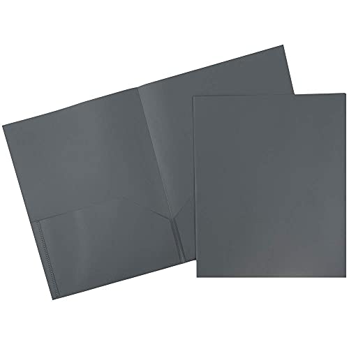 JAM PAPER Plastic 2 Pocket POP Folders - Durable School Folders - Grey - 6/Pack - color: Grey, size: 6 Per Pack