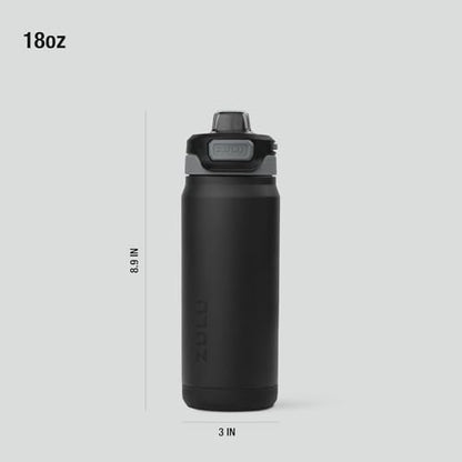 ZULU Powerfill Pro 18oz Kids Stainless Steel Water Bottle with Quick Fill Lid, Triple Wall Vacuum Insulated, Leak Proof Locking Lid, Sip & Chug, Reusable, BPA Free, Dishwasher Safe, Tonal Black - color: Tonal Black