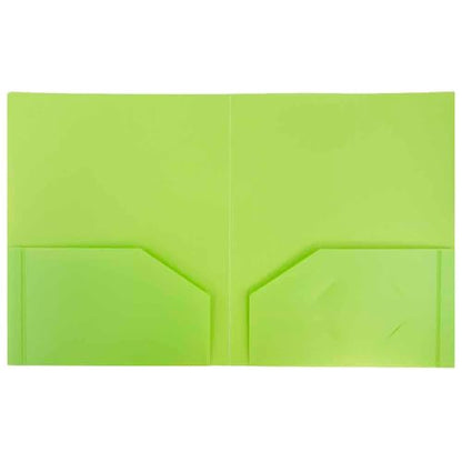 JAM PAPER Heavy Duty Plastic 2 Pocket Extra Tough School Folders - Lime Green - 3/Pack - color: Lime Green, size: 3 Per Pack