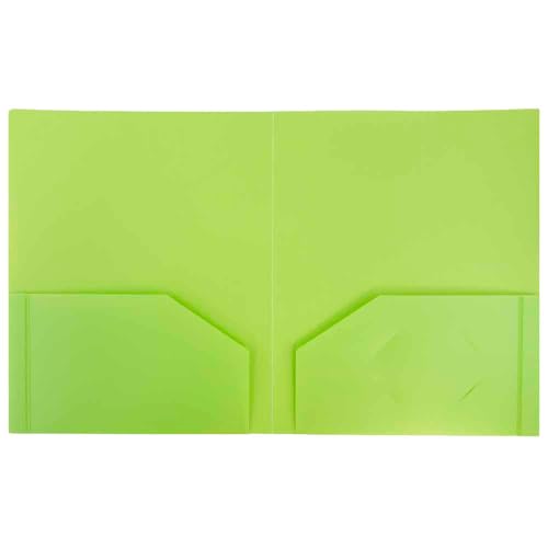 JAM PAPER Heavy Duty Plastic 2 Pocket Extra Tough School Folders - Lime Green - 3/Pack - color: Lime Green, size: 3 Per Pack