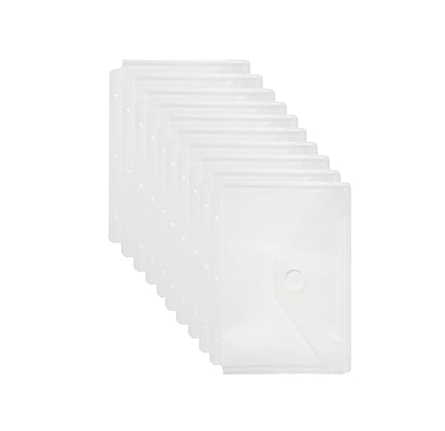 Plastic 3 Ring Binder Pockets Clear Pouches for 5.5’’ x 8.5’’ Paper Folder Organizer Hook Loop Closure 10 Pack - color: 10 Pack