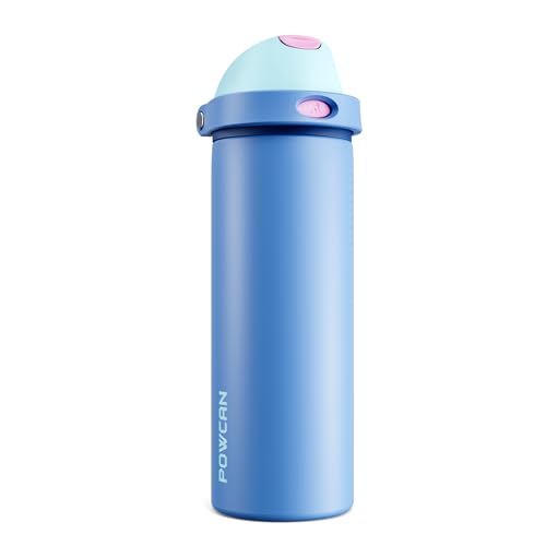 POWCAN 24 oz Metal Sports Water Bottle: 2-in-1 Push-Button Spout & Quick-Flip Straw, Leakproof, Cold 24Hrs, Lockable, Fits Car Cup Holder, Insulated Steel Cup for School, Hiking, Gift (Ohana Blue) - color: Ohana Blue, size: 24 Ounces