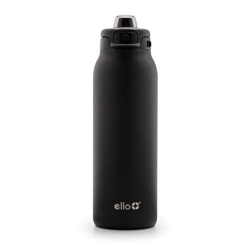 Ello Pop & Fill Insulated Stainless Steel Water Bottle with Quick Fill Lid, Leakproof Locking, Sip or Chug Spout, BPA-Free, Double Wall Vacuum Insulated for Sports, Travel & School- 22oz / 32oz / 40oz - color: Black, style: 32oz