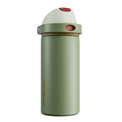 POWCAN 18 oz Insulated Water Bottle for Men: 2-in-1 Push-Button Spout & Quick-Flip Straw, Leakproof, Cold 24Hrs, Fits Car Cup Holder, Stainless Sports Bottle for Travel, Camping, Gift (Hunter Crest) - color: Hunter Crest, size: 18 Ounces