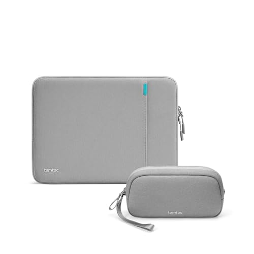 tomtoc 360° Sleeve for 15.6" Acer/Chromebook, Lenovo, HP, ASUS + Dual Compartment Water-Resistant Tech Pouch for Charger, Cord, Phone, Hard Drive, Power Bank – Laptop Case & Organizer Bundle