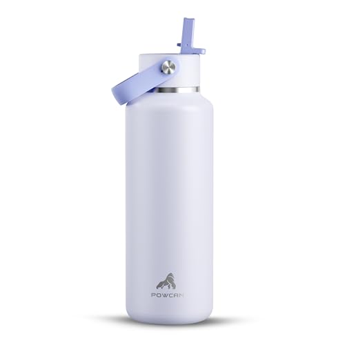 POWCAN 18 oz Slim Insulated Water Bottle: Leakproof, Lightweight, Cold for 24 Hrs, Double Walled Stainless Steel Water Bottle with Straw for Outdoors, Travel, Hiking, Biking, Sport (Lupine Haze) - color: Lupine Haze, size: 18 Ounces