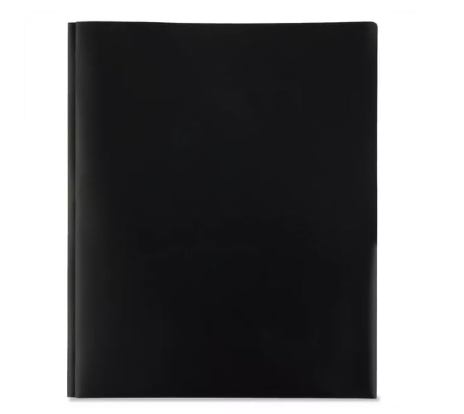 LLC Office Products Plastic Folders with 2 Pockets, Letter Size Poly Folders with 3 Metal Prongs Fastener Clips, (Black) - color: Black