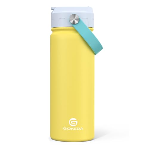 GoKEDA 18oz Kids Water Bottle, Stainless Steel Straw Cup - color: Blue Yellow