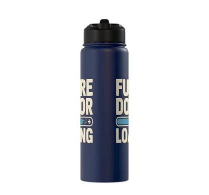Future Doctor Loading Med Student Progress Bar Stainless Steel Insulated Water Bottle - color: Navy Blue