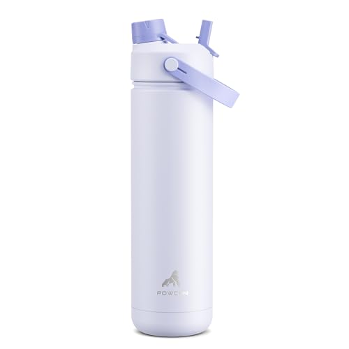 POWCAN 26 oz Insulated Water Bottle with 2-in-1 Straw and Spout Lid, Keep Cold 24H, Leak-Proof, Fits in Car Cup Holder, Stainless Steel Water Bottle for Sports, Travel, and School (Lupine) - color: Lupine, size: 26 Ounces