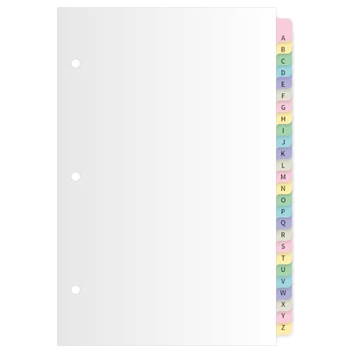 Sayglossy 1 Set A to Z Tab Alphabet Dividers for 3 Ring Binder 5 1/2 x 8 1/2 Inch Binder Dividers Customizable Table of Contents Page with A to Z Tabs for Student Teacher Office Organize (Pastel) - color: Pastel