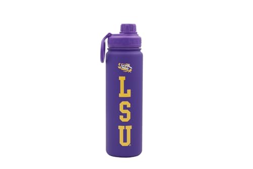 Louisiana Logo Water Bottle - Purple Double Walled Stainless Steel 24 oz Keeps Drinks Cold or Hot - color: LSU - Purple