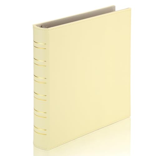 LETVPVOW Vintage Hardback 3 Ring Binder 1 Inch, Professional Leather Binder 3 Ring, Three Ring Binders Fits 8.5" x 11", D Ring Binders for Photo Album, Home, School and Office Supplies- Light Yellow - color: Light Yellow, size: 1 Inch