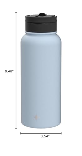 JoyJolt Triple Insulated Water Bottle with Straw Lid AND Flip Lid! 32oz Large Water Bottle, 12 Hour Hot/Cold Vacuum Insulated Stainless Steel Bottle. BPA-Free Leakproof Water Bottles - Thermos Bottle - color: Cloud Blue, size: 32 Ounces