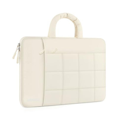 360 Protective Laptop Case 13.3 inch,13-13.3 inch Puffy Laptop Sleeve Compatible with MacBook Neo/Air 13.6 M5 M4 M3 M2 M1/Pro 13/14,Square Quilted Carrying Bag with 2 Pockets&Handle&Belt,Sand