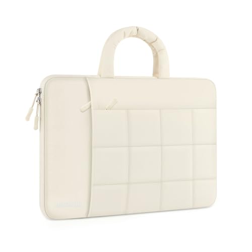 360 Protective Laptop Case 13.3 inch,13-13.3 inch Puffy Laptop Sleeve Compatible with MacBook Neo/Air 13.6 M5 M4 M3 M2 M1/Pro 13/14,Square Quilted Carrying Bag with 2 Pockets&Handle&Belt,Sand