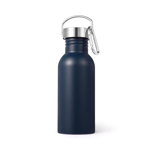 Volhoply 20oz Uninsulated Single Walled Water Bottle, Stainless Steel Reusable Water Bottles with Handle & Carabiner, BPA Free 18/8 304 Sports Water Bottles for Camping Hiking（Navy,1） - color: Navy