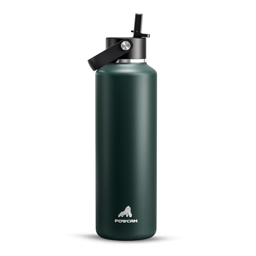 POWCAN 24 oz Water Bottle Insulated: BPA-Free, Leakproof Lid with Straw, Lightweight, Flex Cap, Stainless Steel Water Bottle for Sport, Hikig, Office, Commute, Worker, Walking, Cycling (Fir Green) - color: Fir Green, size: 24 Ounces