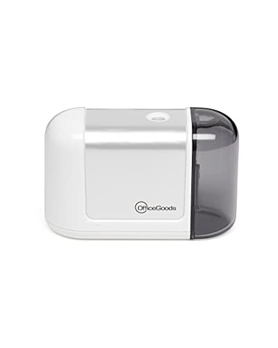 OfficeGoods Mini-Pro Electric Pencil Sharpener - Cordless Portable Sharpener - Battery Operated - Compact & Powerful for Home, Office & School - White - color: White