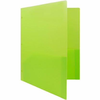 JAM PAPER Heavy Duty Plastic 3 Hole Punch Pocket Folders - Extra Tough School Folders - Lime Green - 3/Pack - color: Lime Green, size: 3 Per Pack