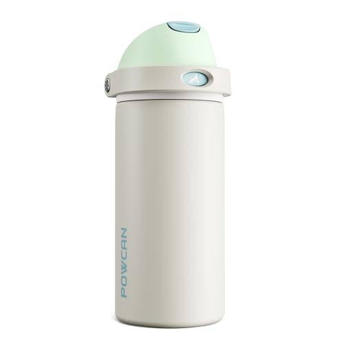 POWCAN 18 oz Steel Insulated Water Bottle: 2-in-1 Push-Button Spout & Flip Straw Lid, Leakproof, Cold 24 Hrs, Fits Car Cup Holder, Reusable Metal Sports Bottle for Travel, Gym, School (Icy Drift) - color: Icy Drift, size: 18 Ounces