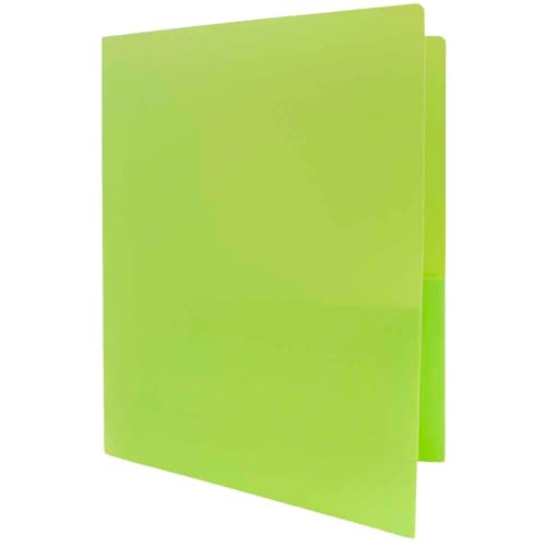 JAM PAPER Heavy Duty Plastic 2 Pocket Extra Tough School Folders - Lime Green - 3/Pack - color: Lime Green, size: 3 Per Pack