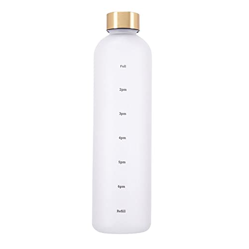 Eforcase Plastic Water Bottle 32 Oz, Slim Water Bottle with Time Marker, 1 Liter Large Capacity Time Marked Cute Water Bottles for Women Men Fitness,Office and Outdoor Sports - color: White