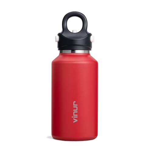 Vinur 12 oz Stainless Steel Insulated Water Bottle with Push Button Lid-One-Hand Operation - Leakproof Metal Travel Compact Water Bottle for Girl Women, Canyon Red - color: Canyon Red, size: 12 Ounces