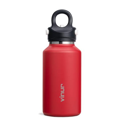 Vinur 12 oz Stainless Steel Insulated Water Bottle with Push Button Lid-One-Hand Operation - Leakproof Metal Travel Compact Water Bottle for Girl Women, Canyon Red - color: Canyon Red, size: 12 Ounces