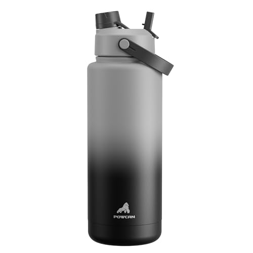 POWCAN 40 oz Insulated Water Bottle with 2-in-1 Straw and Spout Lid, Keep Cold 24H, Leak-Proof, BPA-Free, Double Wall Stainless Steel Water Bottle for Sports, Gym, Travel, and School (Obsidian) - color: Obsidian, size: 40 Ounces