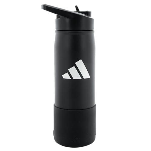 adidas Stainless Steel Metal Water Bottle 20 oz (600 mL) Straw Lid - color: Black/White/Black/2