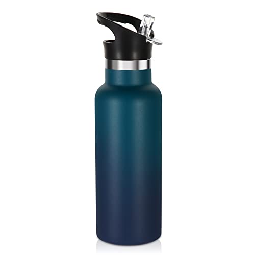 Volhoply 17oz Kids Insulated Water Bottle,Stainless Steel Water Bottles with Straw Lid,Reusable Metal Cups Water Bottle,Double Wall Vacuum Sports School Water Flask Keep Cold (Dark Night,1 Set) - color: Dark Night