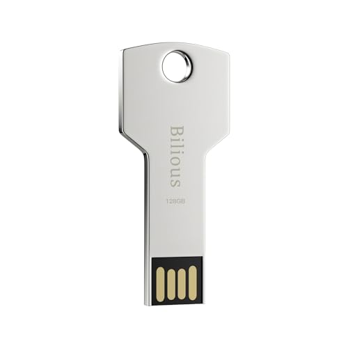 Bilious USB Keychain Flash Drive 2.0 128G, Metal Style Thumb Drive Portable USB 2.0 Memory Stick, Waterproof Key Shaped Jump Pen Drive 128GB for Storage and Backup - size: 128GB