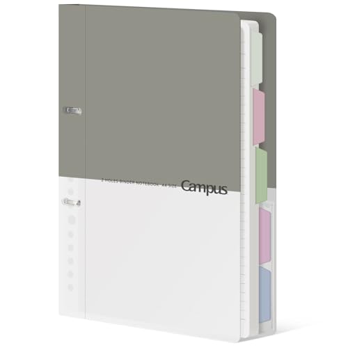 KOKUYO 5 Subject Spiral Notebook Journal, Campus 110 Sheets A4 Refillable Notebook with Dividers Tabs, College Ruled Binder Notebook for Work School Note taking, Gray - color: Grey, size: A4