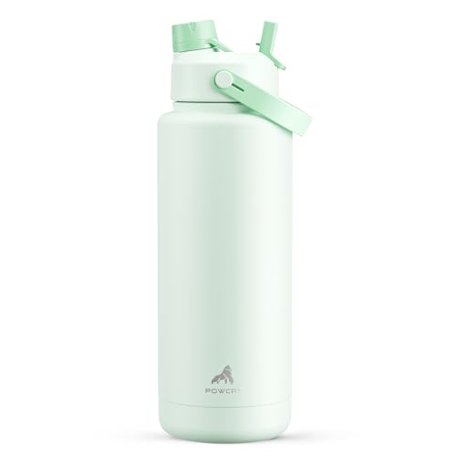 POWCAN 40 oz Insulated Water Bottle with 2-in-1 Straw and Spout Lid, Keep Cold 24H, Leak-Proof, BPA-Free, Double Wall Stainless Steel Water Bottle for Sports, Gym, Travel, and School (Mint) - color: Mint, size: 40 Ounces