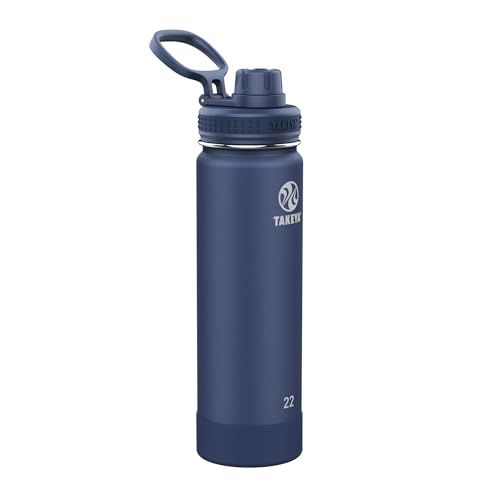 Takeya Actives Stainless Steel Water Bottle, Insulated Spout Lid, Keeps Drinks Cold 24 Hrs, Leakproof, Durable, Dishwasher Safe, Ideal for Gym, Travel, Fits Most Cup Holders, 22 oz/Midnight Blue - color: Midnight Blue, size: 22 Ounces