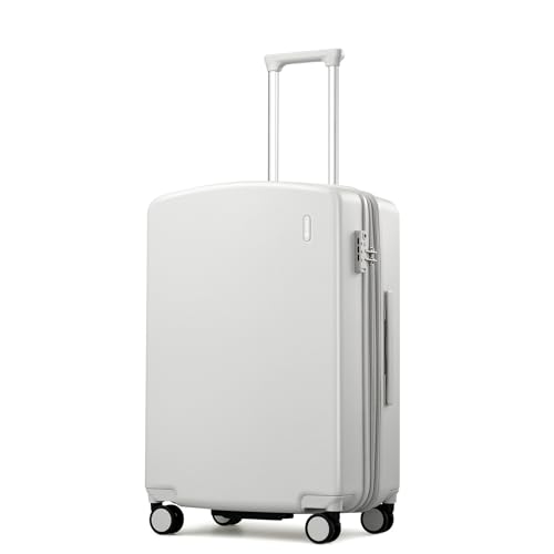 Hanke 24 Inch Expandable Hard Sided Luggage with Spinner Wheels, Checked Luggage for Travel, Hard Shell Suitcases With Wheels Durable Medium Suitcase for Woman Men with Tsa Lock(Smoke White) - color: Smoke White, size: 24 Inch EXT