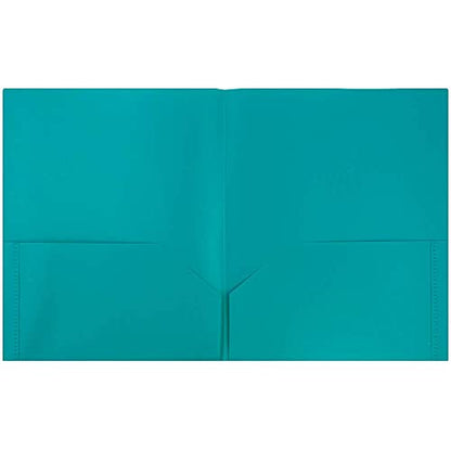 JAM PAPER Plastic 2 Pocket POP Folders - Durable School Folders - Teal Blue - 6/Pack - color: Teal, size: 6 Per Pack