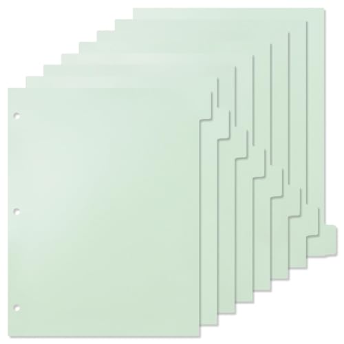 Buqoo 3 Ring Binder Dividers with 8 Tabs, Plastic Index Divider Pages -Light Green, Sturdy Binder Dividers for School, Office, Notebook, Journal & Planner (8.4"x10.9") - color: Bean Paste Green