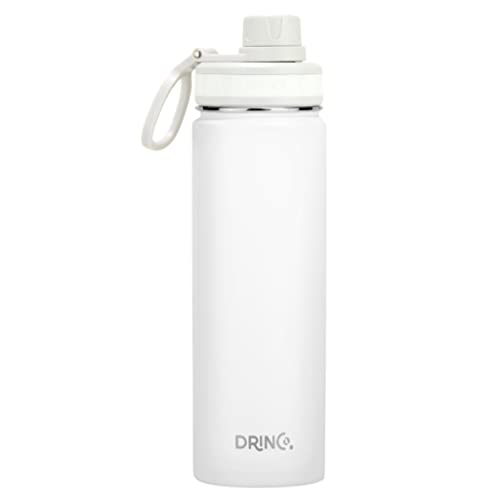 DRINCO Stainless Steel Water Bottle Spout Lid Vacuum Insulated Double Wall Water Bottle Wide Mouth (40oz 32oz 22oz 18oz 14oz) Leak Proof Keeps Cold or Hot (22 oz, 22oz Artic White) - color: 22oz Artic White, size: 22 Ounces
